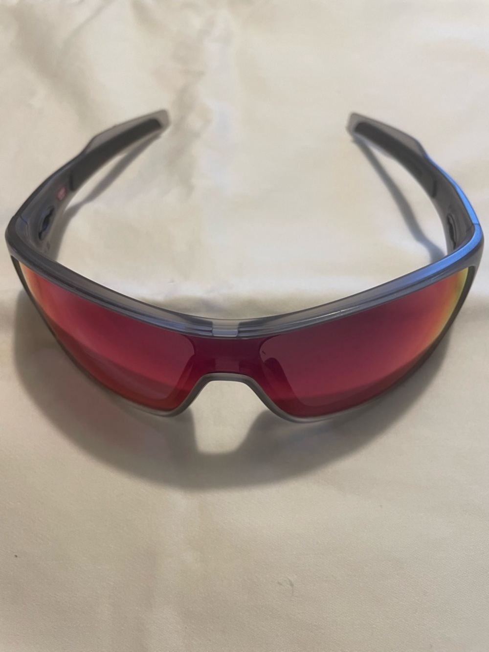 Oakley Gascan Wraparound Sunglasses Gray Frame with Red Mirrored Lens